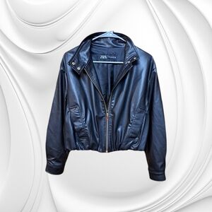 🔥Zara Faux Leather Women's Medium Black ZipperJacket Excellent Condition